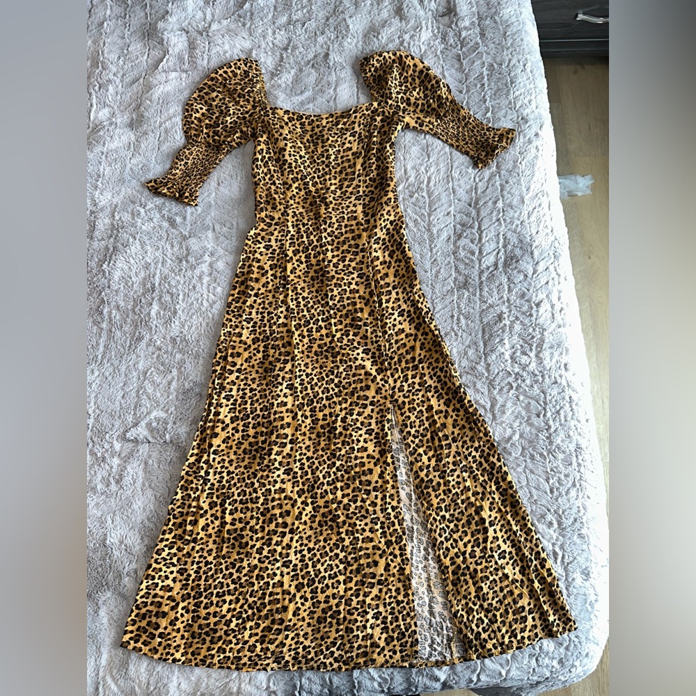 Blue Rain Cheetah Print Off- Shoulder Dress